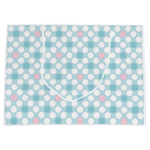 Grand Sac Cadeau Pois blanc rose bleu rétro