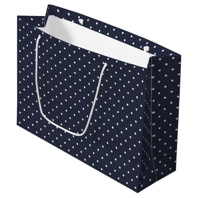 Grand Sac Cadeau Pois blancs de la Marine (Devant Angle)