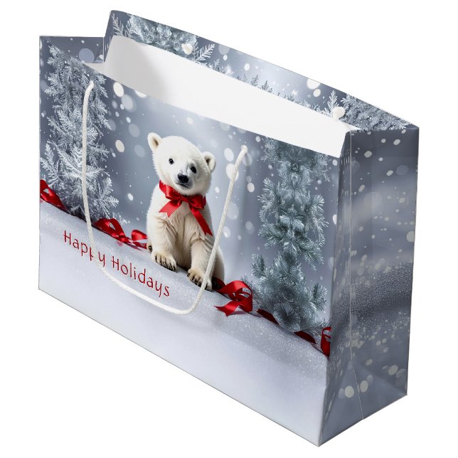 Grand Sac Cadeau Polar Bear Christmas Holiday Gift Bag (Devant Angle)