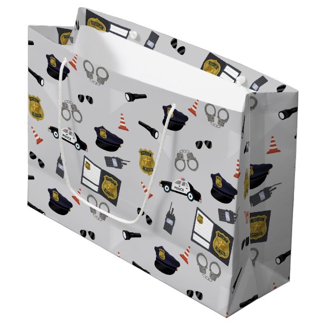 Grand Sac Cadeau Police Themed Policeman Cop Pattern (Devant Angle)