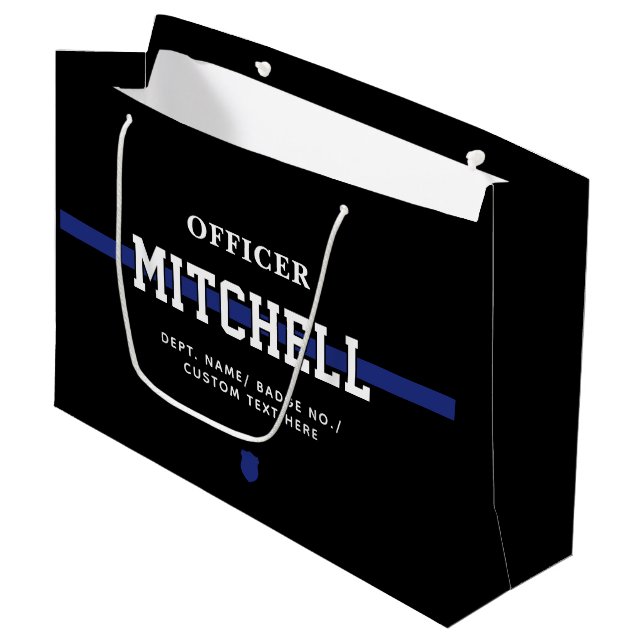 Grand Sac Cadeau Policier personnalisé Ligne Bleue Mince (Devant Angle)