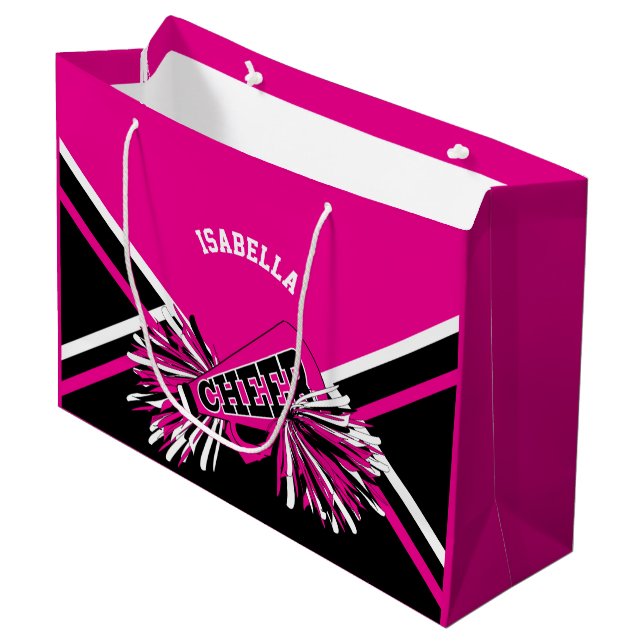Grand Sac Cadeau 📣 pom-pom girl - rose, blanc et noir - (Devant Angle)
