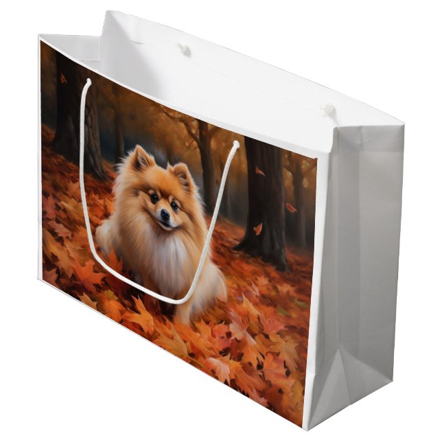 Grand Sac Cadeau Poméranie en automne Feuilles Automne Inspire (Devant Angle)