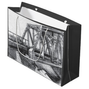 Grand Sac Cadeau Pont vieux pencilart Monochrome noir et blanc