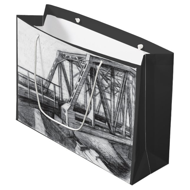 Grand Sac Cadeau Pont vieux pencilart Monochrome noir et blanc (Devant Angle)