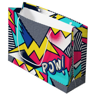 Grand Sac Cadeau Pop art pow ! Pattern à Magenta, Blue et Black