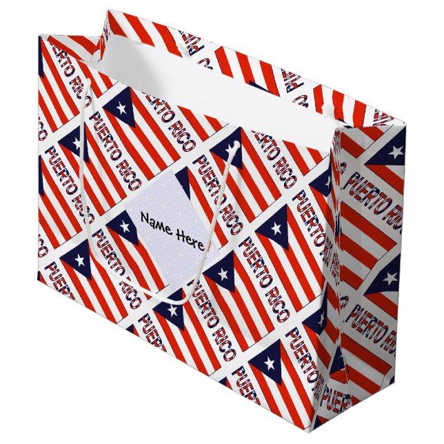 Grand Sac Cadeau Porto Rico Porto Rico Drapeau Carrelé Personnalisé (Devant Angle)
