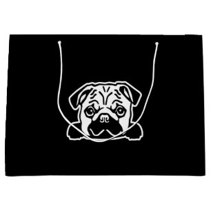 Grand Sac Cadeau Portrait de Pug Dog Sketch