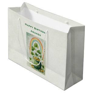 Grand Sac Cadeau Pot de l'or et anniversaire arc-en-ciel vintage