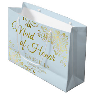 Grand Sac Cadeau Poudre Bleu & Or dentelle Maid of Honor Chic Maria