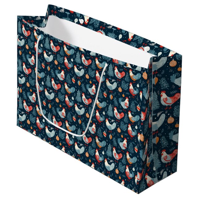 Grand Sac Cadeau Poulet de Noël (Devant Angle)