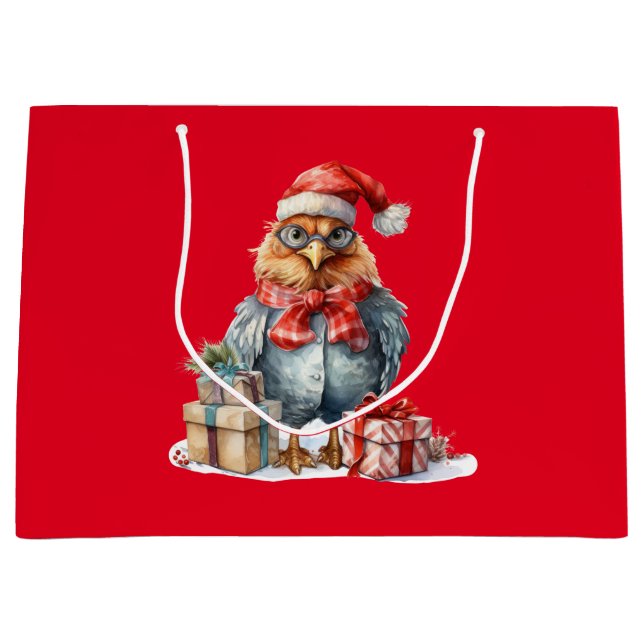 Grand Sac Cadeau Poulet de Noël dans les lunettes et les présentoir (Devant)