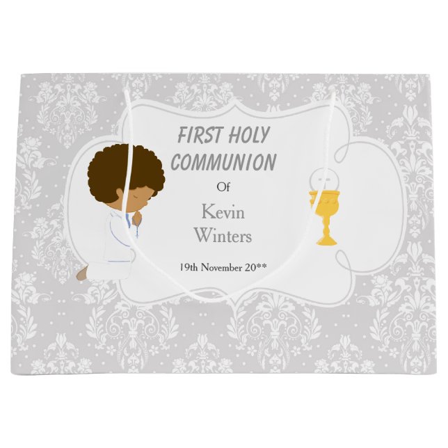 Grand Sac Cadeau Première communion Merci afro-américain (Devant)