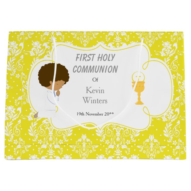 Grand Sac Cadeau Première communion Merci afro-américain (Devant)