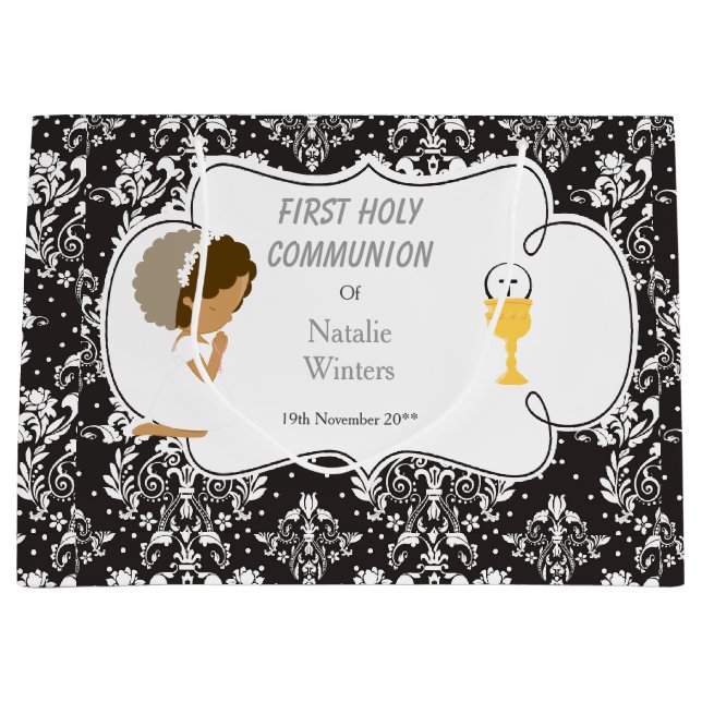 Grand Sac Cadeau Première communion Merci afro-américain (Devant)