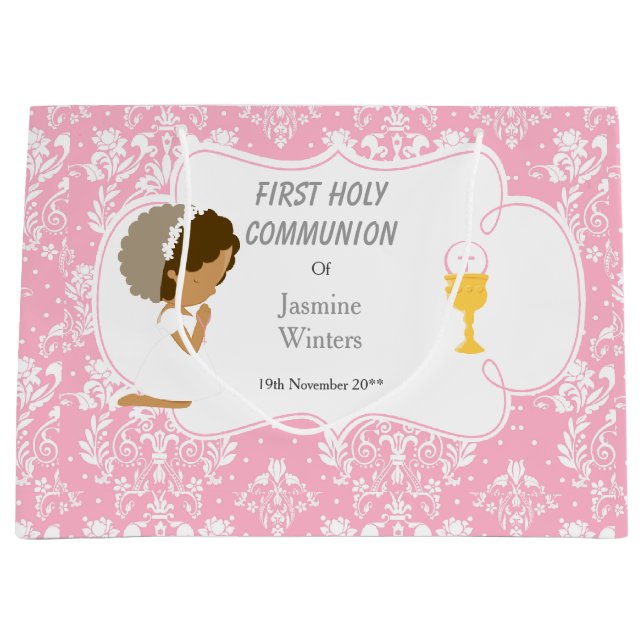 Grand Sac Cadeau Première communion Merci afro-américain (Devant)