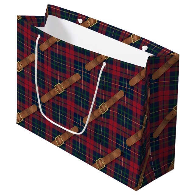 Grand Sac Cadeau Preppy Red Christmas Plaid With Buckles (Devant Angle)