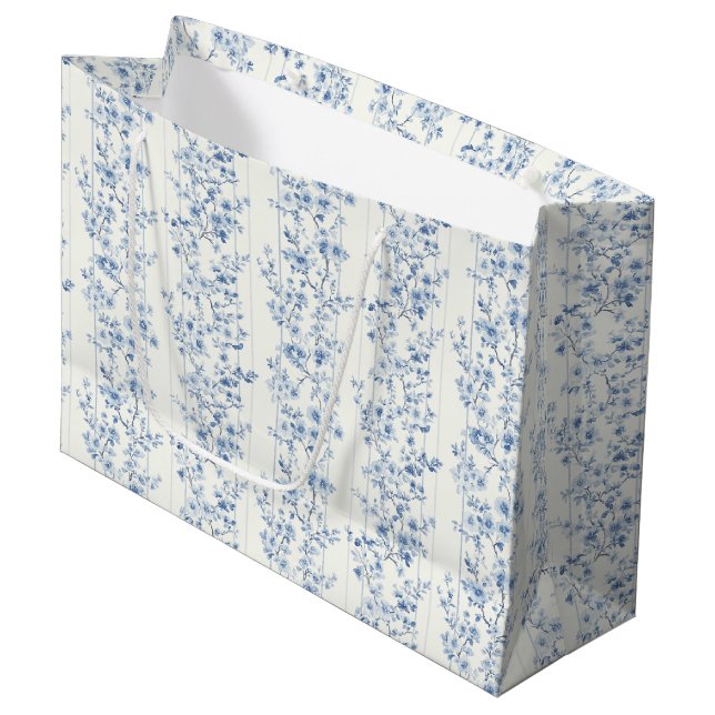 Grand Sac Cadeau Pretty Blue White Floral Bridal Shower  (Devant Angle)