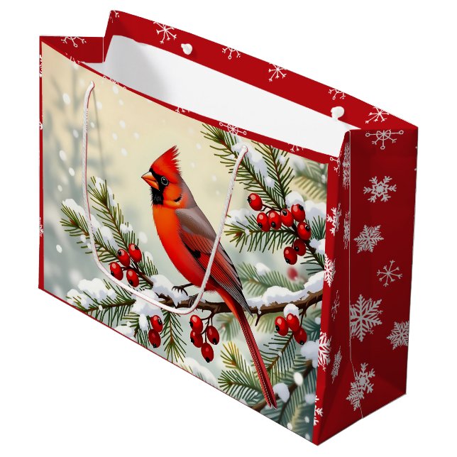 Grand Sac Cadeau Pretty Christmas Cardinal and Snowflakes Christmas (Devant Angle)
