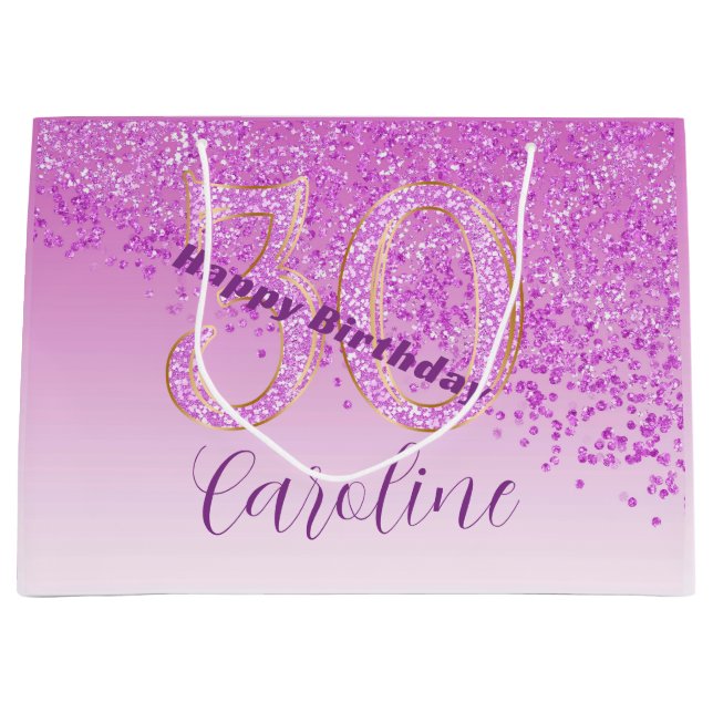 Grand Sac Cadeau Pretty Falling Pink Glitter 30th Birthday (Devant)