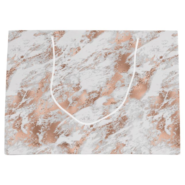 Grand Sac Cadeau Pretty Rose Gold White Glitzy Marble (Devant)