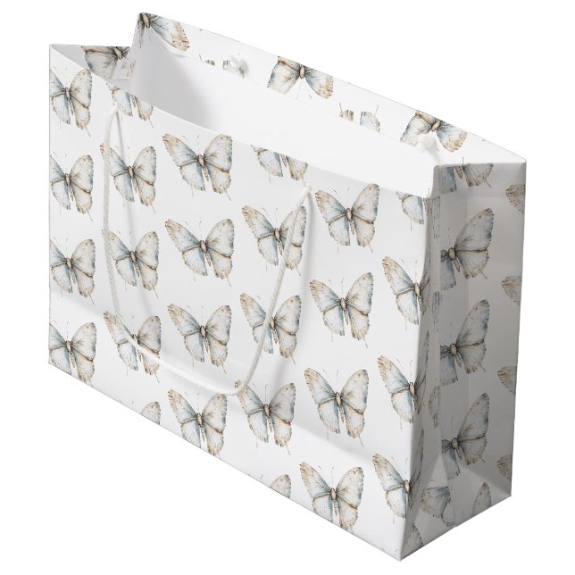 Grand Sac Cadeau Pretty White Butterfly Bridal Shower (Devant Angle)