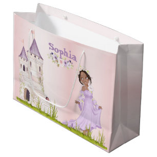 Grand Sac Cadeau Princess Purple Castle Cheveux foncé Anniversaire