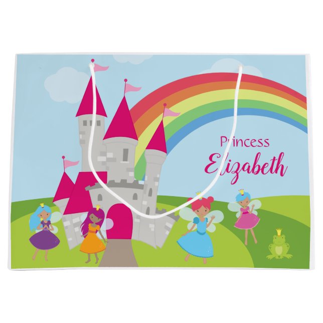 Grand Sac Cadeau Princesse Fairy Little Girl avec arc en ciel et ch (Devant)