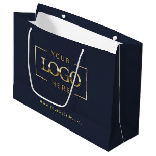 Grand Sac Cadeau Promo minimaliste de logo personnalisé Marine Blue