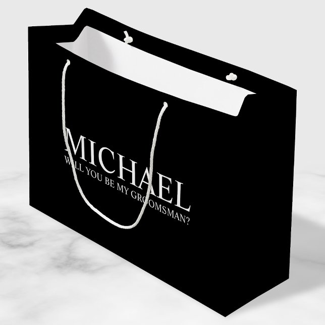 Grand Sac Cadeau Proposition de Groomsman Personnalisé Noir Moderne (Créateur téléchargé)
