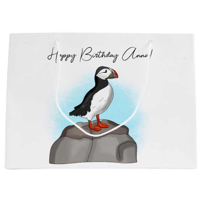 Grand Sac Cadeau Puffin d'anniversaire personnalisé (Devant)
