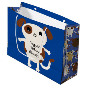 Grand Sac Cadeau Puppy Dog Cute Colorée 1er anniversaire Thème de