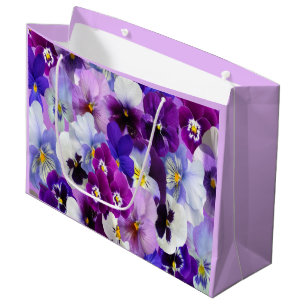 Grand Sac Cadeau Purple Bleu Blanc Pansé Floral Flower Brithday