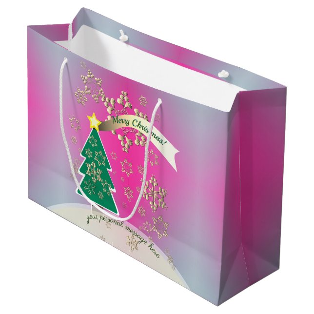 Grand Sac Cadeau Purple et SnowyBronze"Joyeux Noël" (Devant Angle)