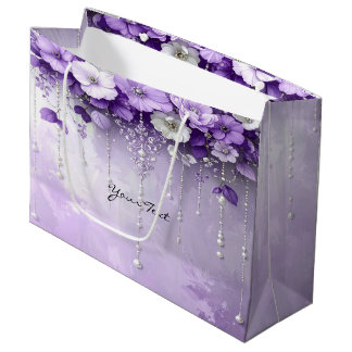 Grand Sac Cadeau Purple Flowers with Dangling Pearls Gift Bag