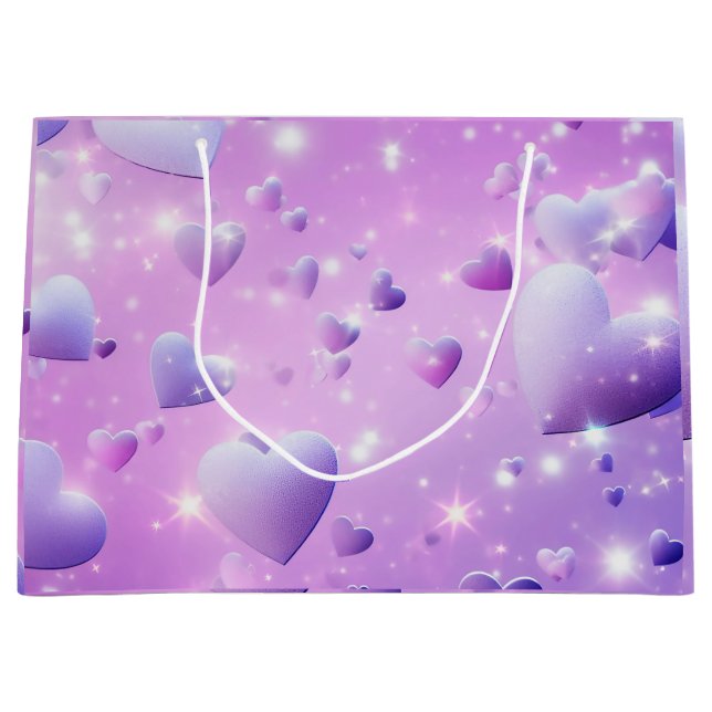 Grand Sac Cadeau Purple Glow Heart Gift Bag (Devant)