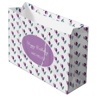 Grand Sac Cadeau Purple Green Floral Watercolor Hand-painted