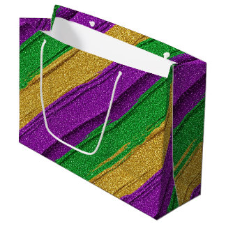 GRAND SAC CADEAU PURPLE GREEN GOLD GLITTER LOOK MARDI GRAS