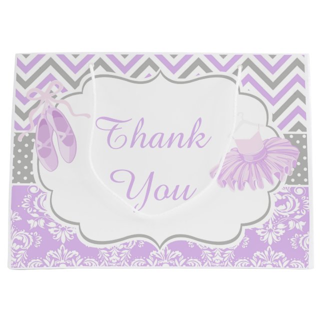 Grand Sac Cadeau Purple Grey Chevron Ballerina Anniversaire Merci (Devant)
