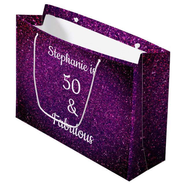 Grand Sac Cadeau Purple Parties scintillant Rose 50 Et Fabuleux Omb (Devant Angle)