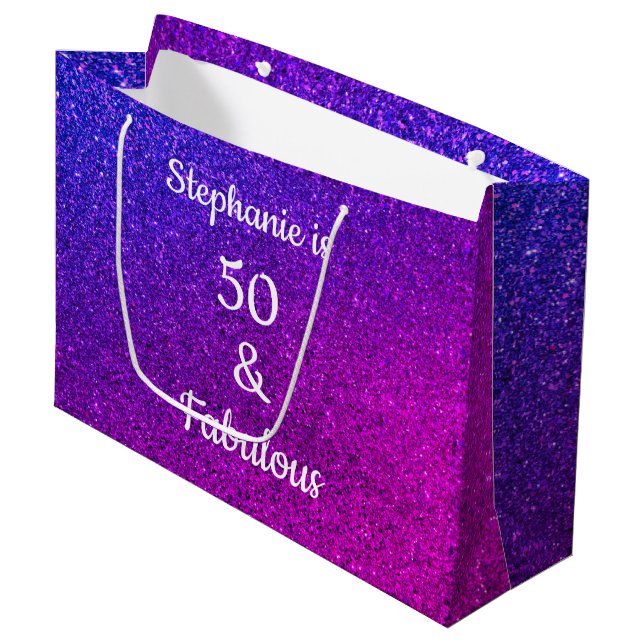 Grand Sac Cadeau Purple Pink Ombre Parties scintillant 50 Et Fabule (Devant Angle)