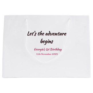 Grand Sac Cadeau que l'aventure commence 1er anniversaire rose noir