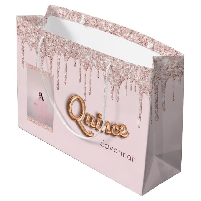 Grand Sac Cadeau Quinceanera bleu rose parties scintillant photo ro (Dos Angle)