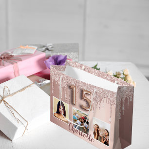 Grand Sac Cadeau Quinceanera rose or rose parties scintillant photo