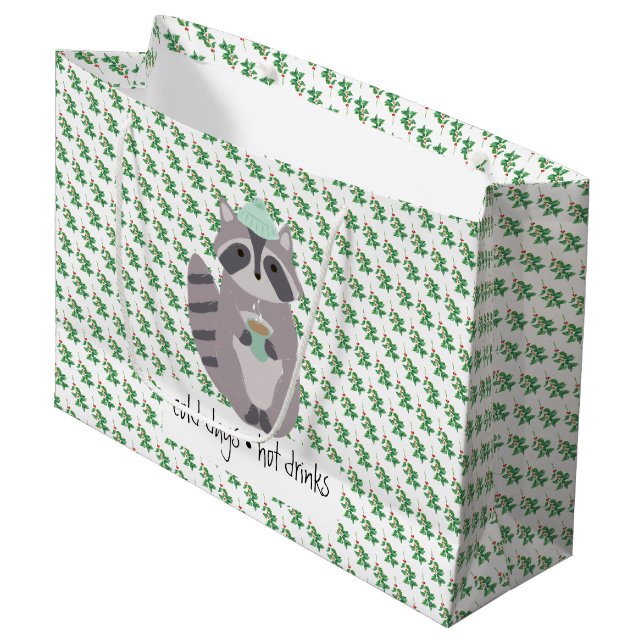 Grand Sac Cadeau Racoon With A Hot Drink (Devant Angle)