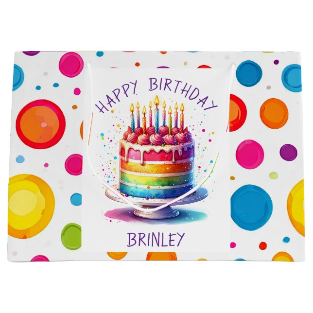 Grand Sac Cadeau Rainbow Cake Happy Birthday (Devant)