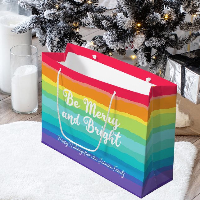 Grand Sac Cadeau Rainbow Christmas Be Joyeux and Bright Custom Part (Créateur téléchargé)