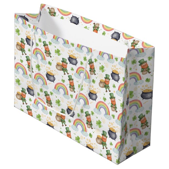 Grand Sac Cadeau Rainbows Shamrocks Leprechauns St Patrick's Day  (Devant Angle)