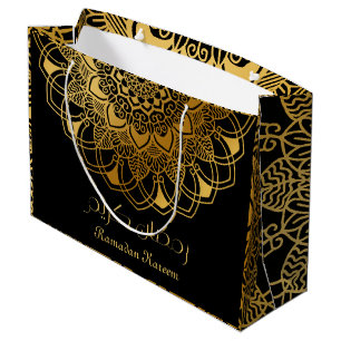 Grand Sac Cadeau Ramadan Kareem abstrait floral or radial