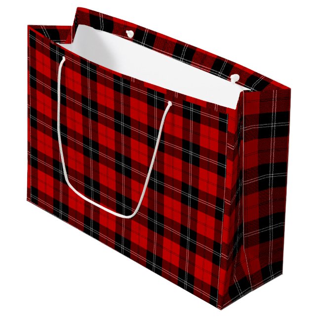 Grand Sac Cadeau Ramsay tartan rouge noir plaid (Devant Angle)